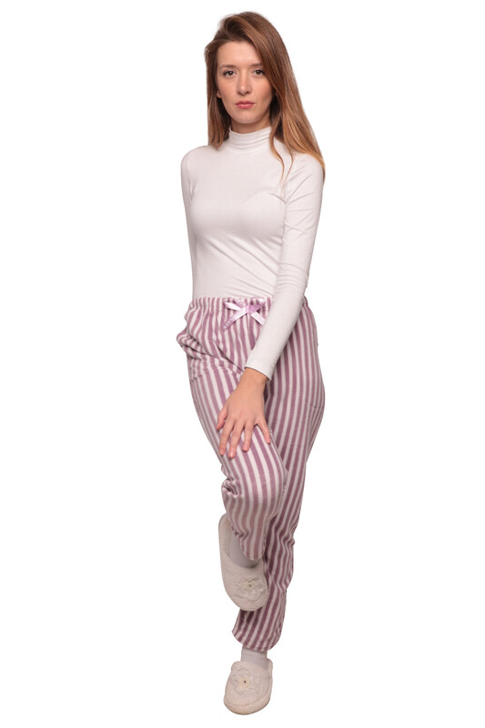 IŞILAY - Çizgili Cepli Kadın Polar Pijama Alt 8885 | Lila