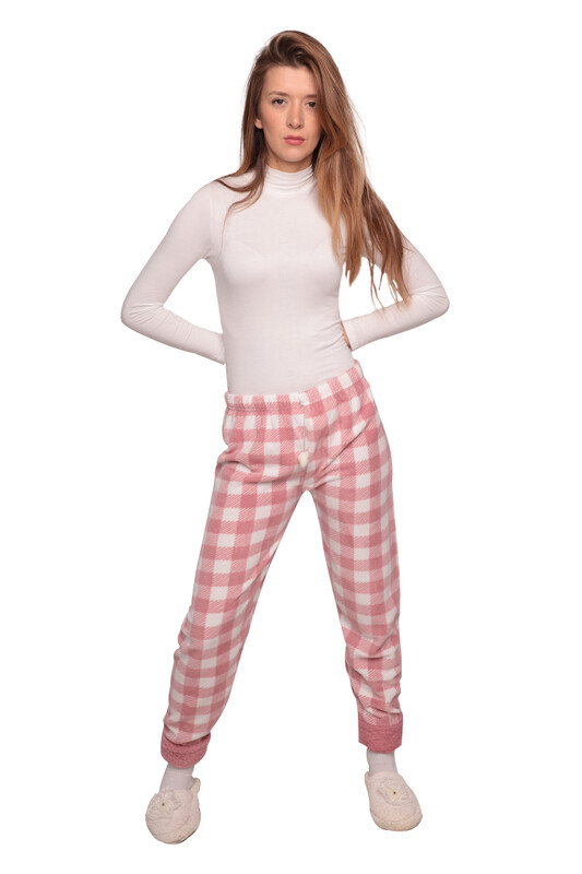 IŞILAY - Kareli Cepsiz Kadın Polar Pijama Altı 8745 | Pembe