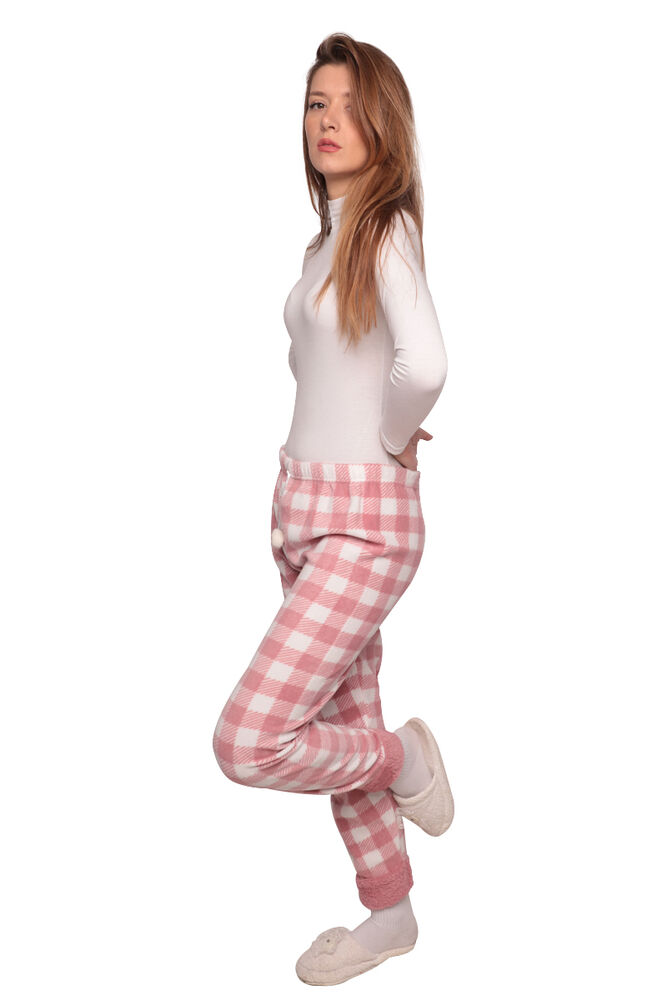 Kareli Cepsiz Kadın Polar Pijama Altı 8745 | Pembe