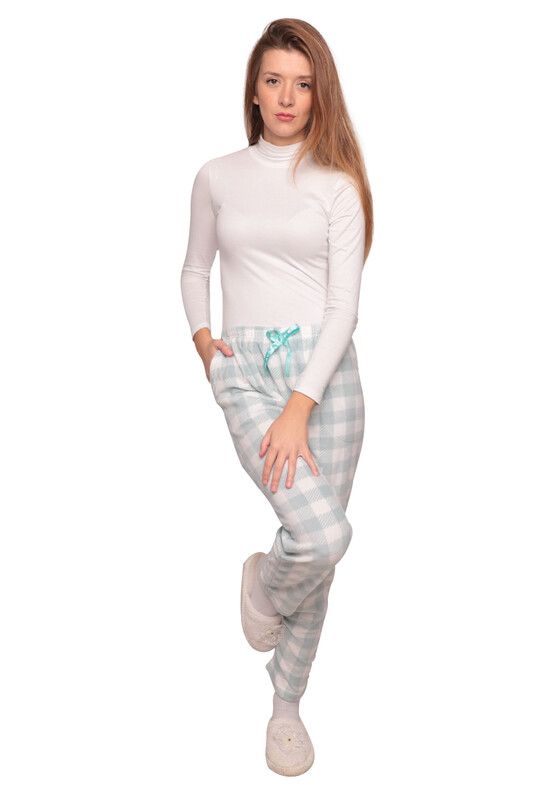 IŞILAY - Kareli Cepli Kadın Polar Pijama Alt 1180 | Yeşil