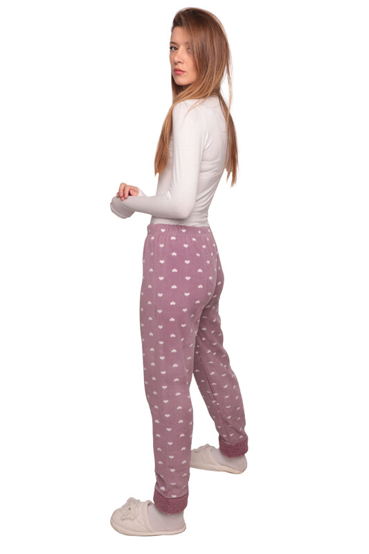 Kalp Desenli Kadın Polar Pijama Alt 1450 | Lila - Thumbnail