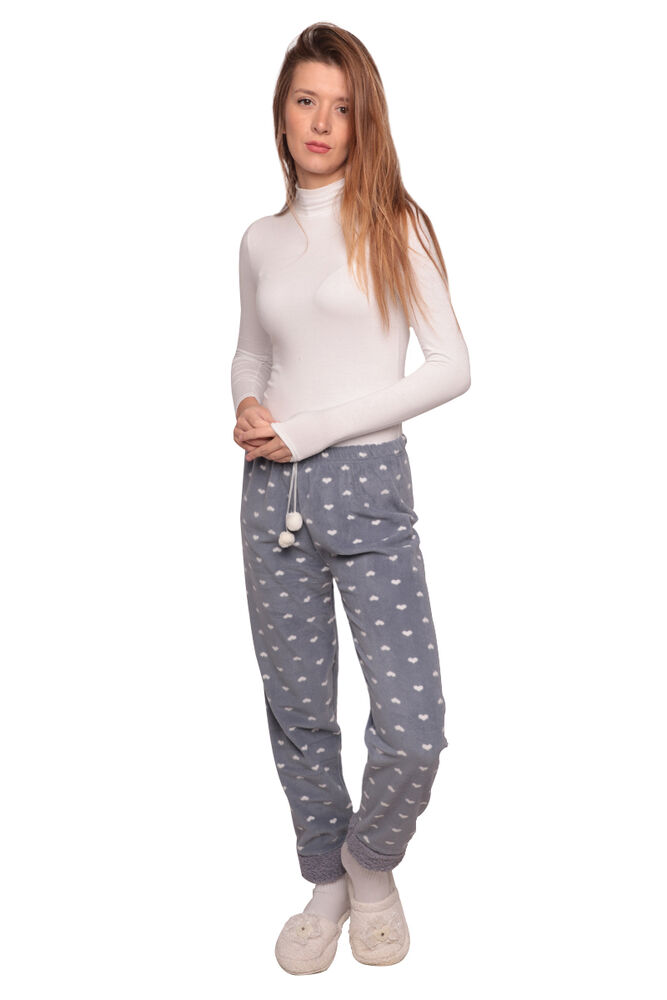 Kalp Desenli Kadın Polar Pijama Alt 1450 | Gri