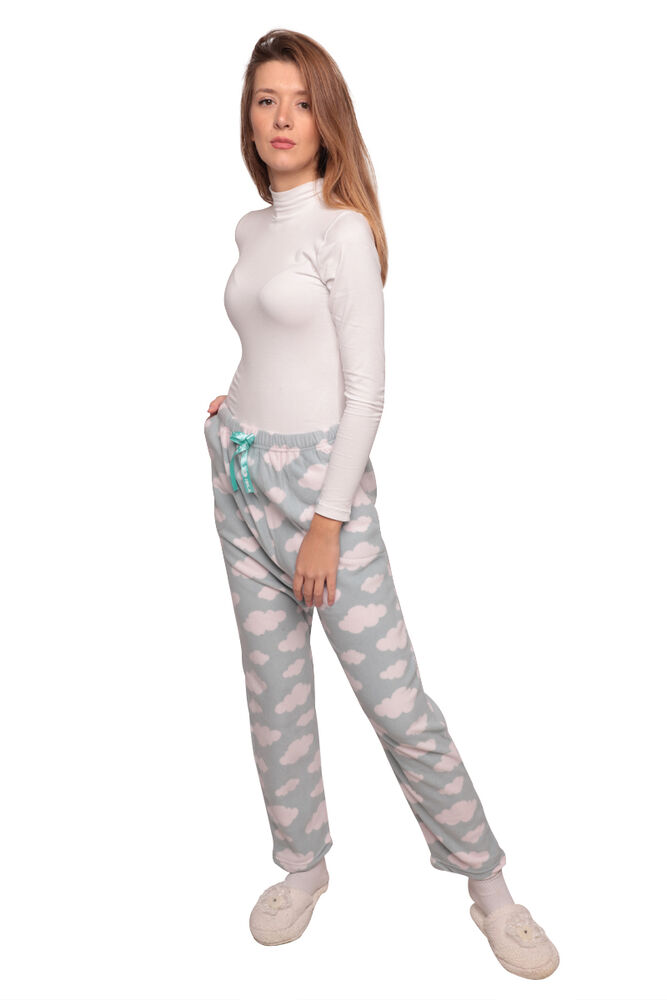 Bulutlu Cepli Kadın Polar Pijama Alt 3336 | Yeşil
