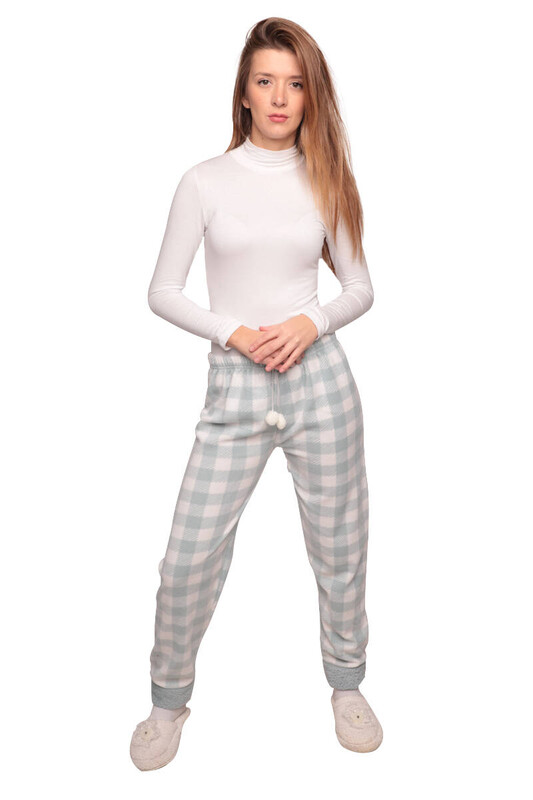 IŞILAY - Kareli Cepsiz Kadın Polar Pijama Altı 8745 | Yeşil