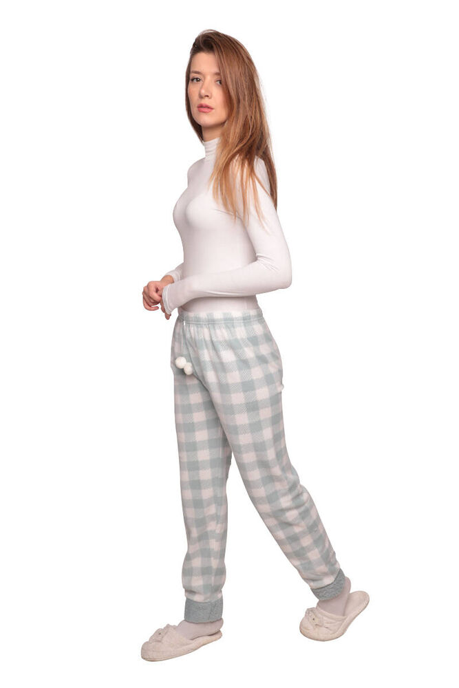 Kareli Cepsiz Kadın Polar Pijama Altı 8745 | Yeşil