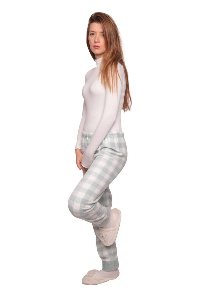 Kareli Cepsiz Kadın Polar Pijama Altı 8745 | Yeşil