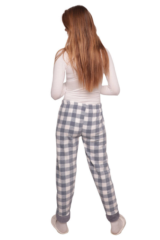 Kareli Cepsiz Kadın Polar Pijama Altı 8745 | Gri - Thumbnail