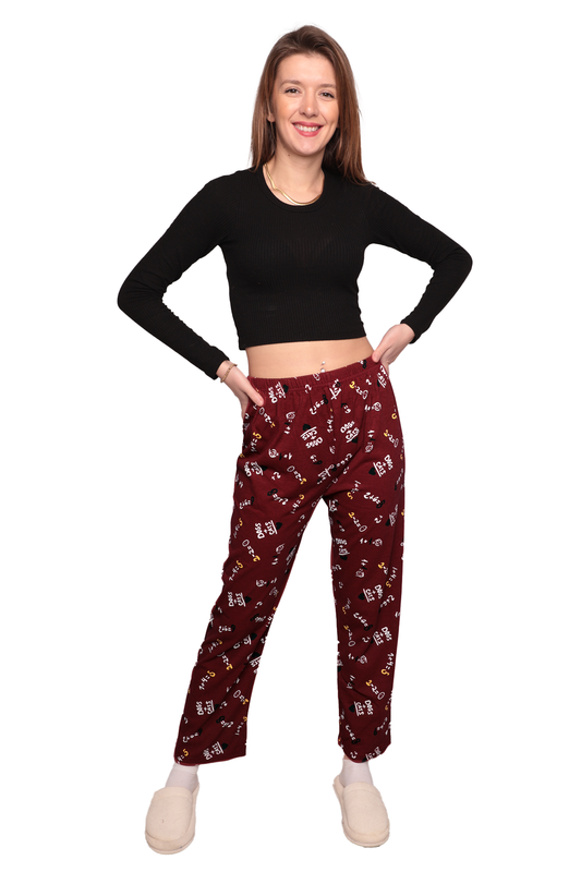 MUKA - Baskılı Kadın Pijama Altı 5523 | Bordo