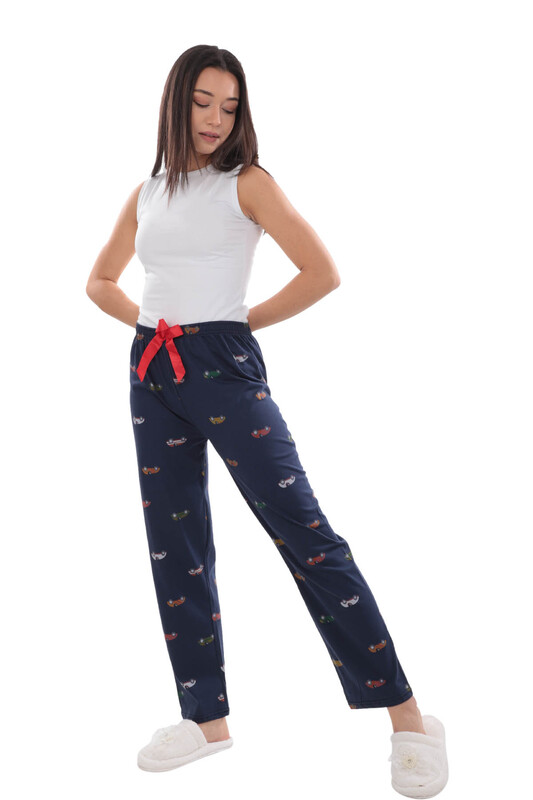 Araba Desenli Kadın Pijama Altı | Lacivert - Thumbnail