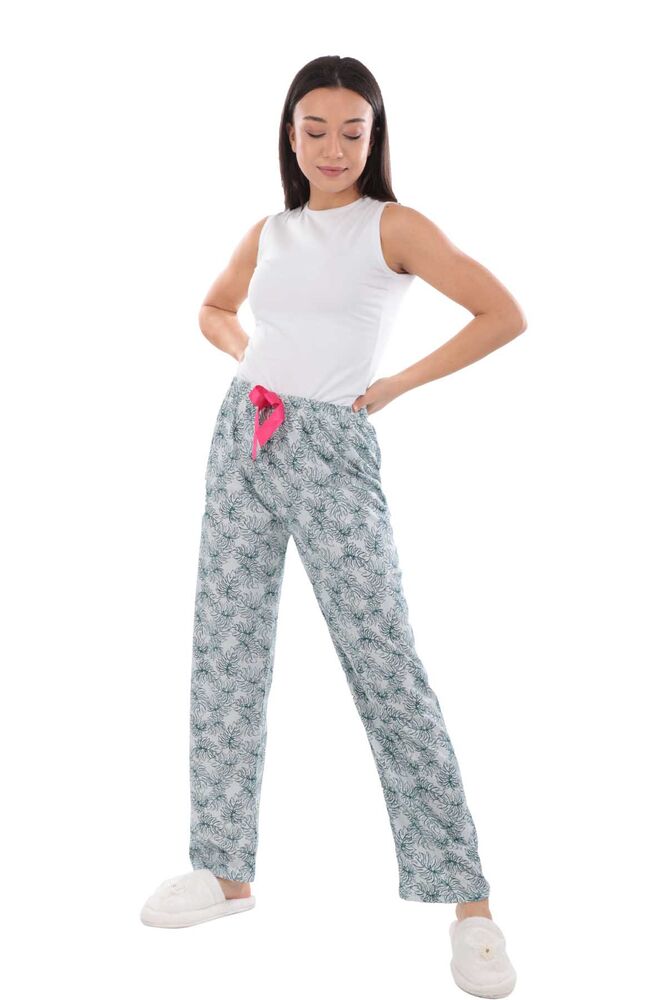 Yaprak Baskılı Kadın Pijama Altı | Beyaz