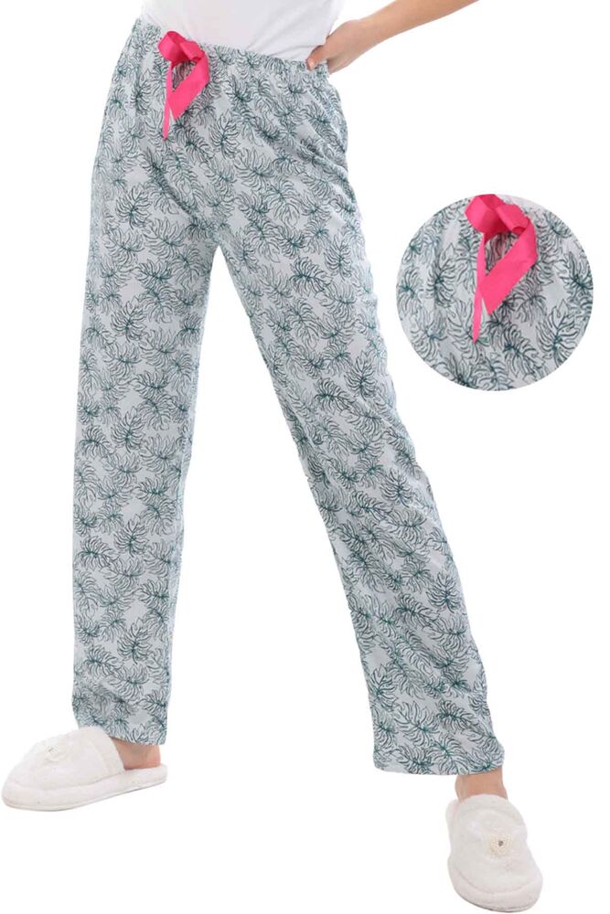 Yaprak Baskılı Kadın Pijama Altı | Beyaz