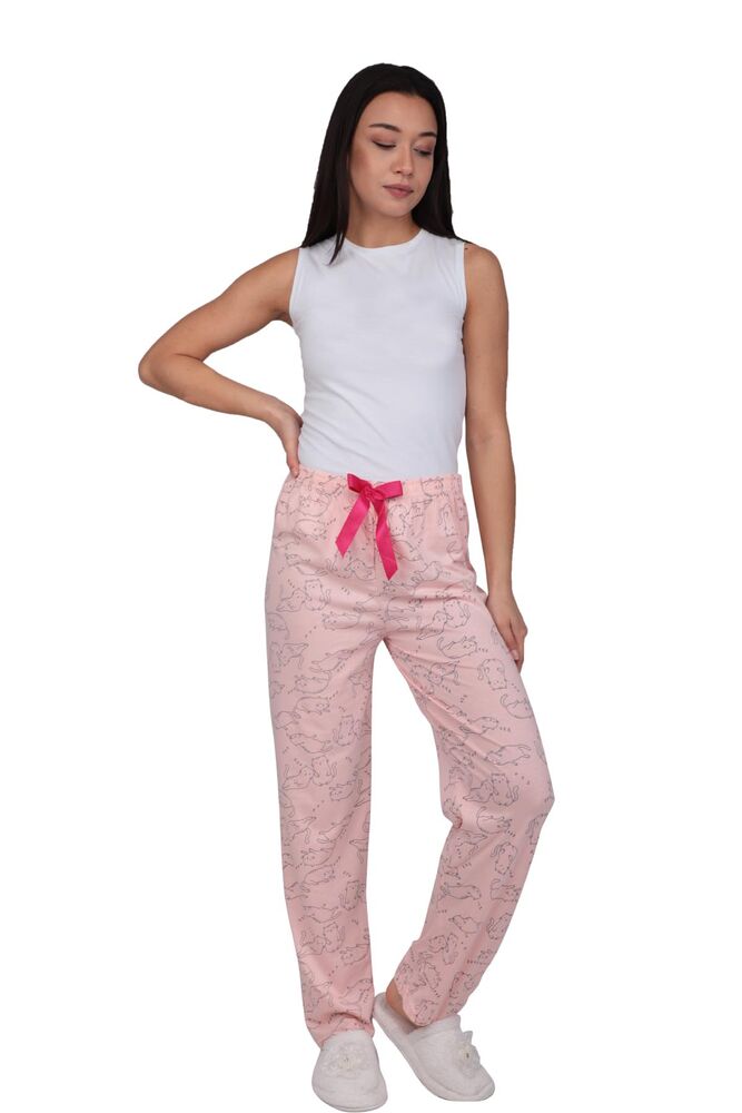 Kedi Desenli Kadın Pijama Altı 1406 | Pudra