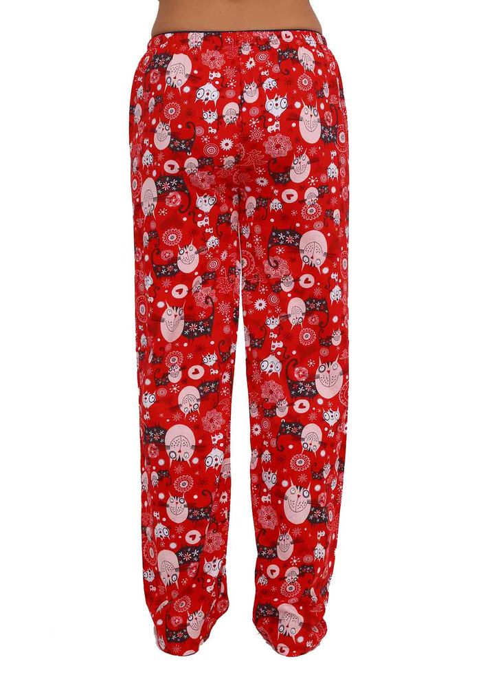 Boru Paçalı Baykuşlu Pijama Altı 088 | Kırmızı