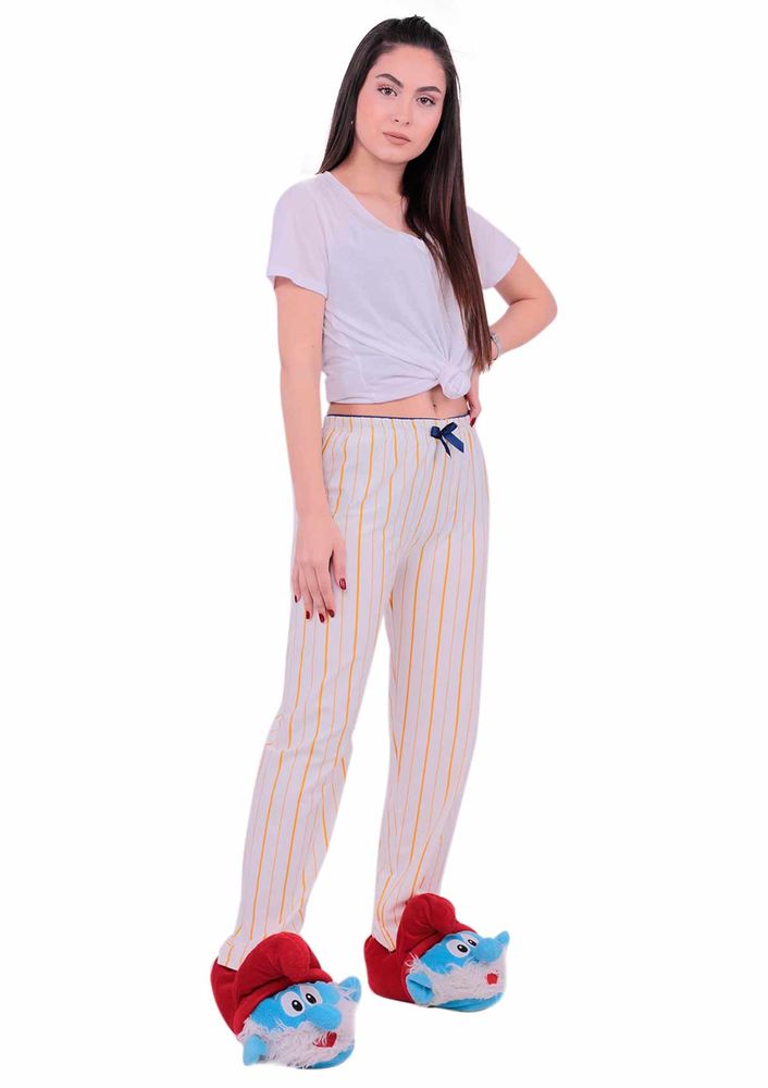 Sarı Çizgili Pijama Altı | Beyaz