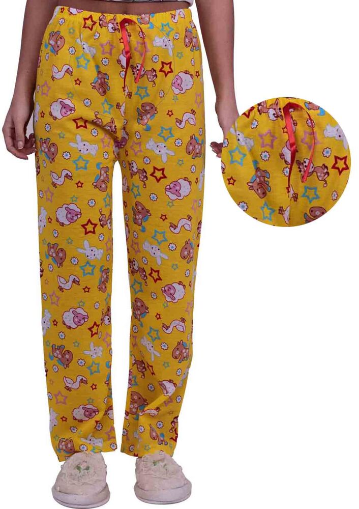 Tavşan Desenli Kadın Pijama Altı | Sarı