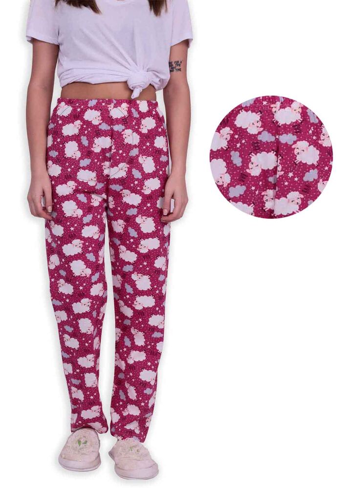 Kuzu Desenli Kadın Pijama Altı | Fuşya