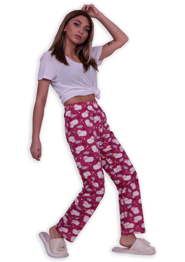 Kuzu Desenli Kadın Pijama Altı | Fuşya