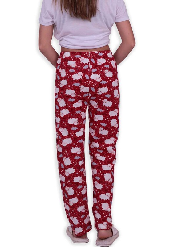 Kuzu Desenli Kadın Pijama Altı | Kırmızı - Thumbnail