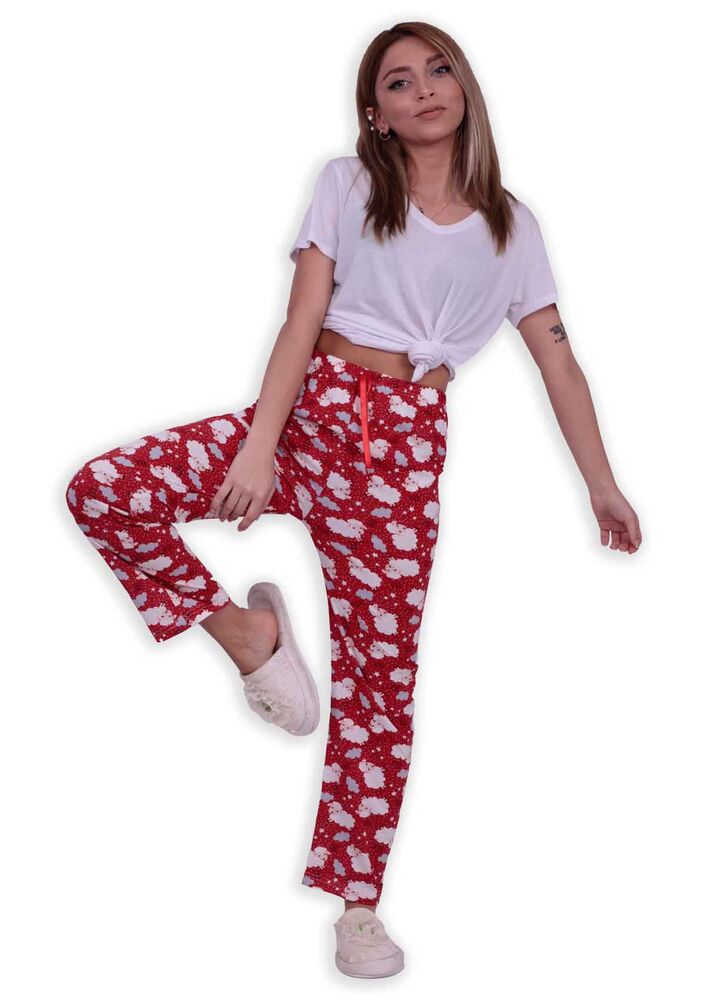 Kuzu Desenli Kadın Pijama Altı | Kırmızı
