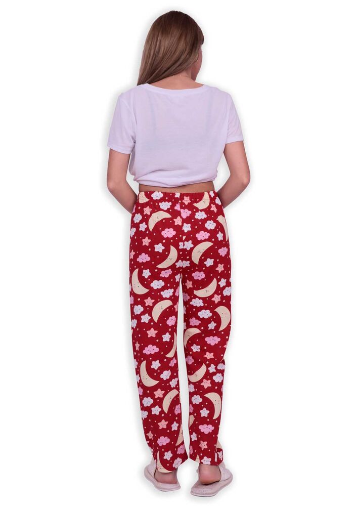 Bulut Baskılı Kadın Pijama Altı | Kırmızı
