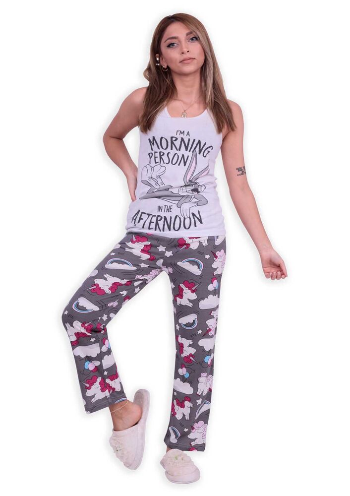 Unicorn Baskılı Kadın Pijama Altı | Gri