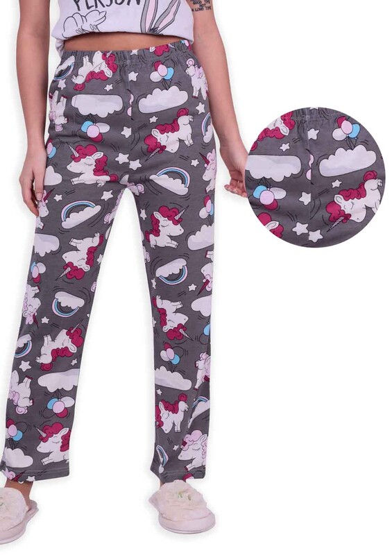 Unicorn Baskılı Kadın Pijama Altı | Gri - Thumbnail