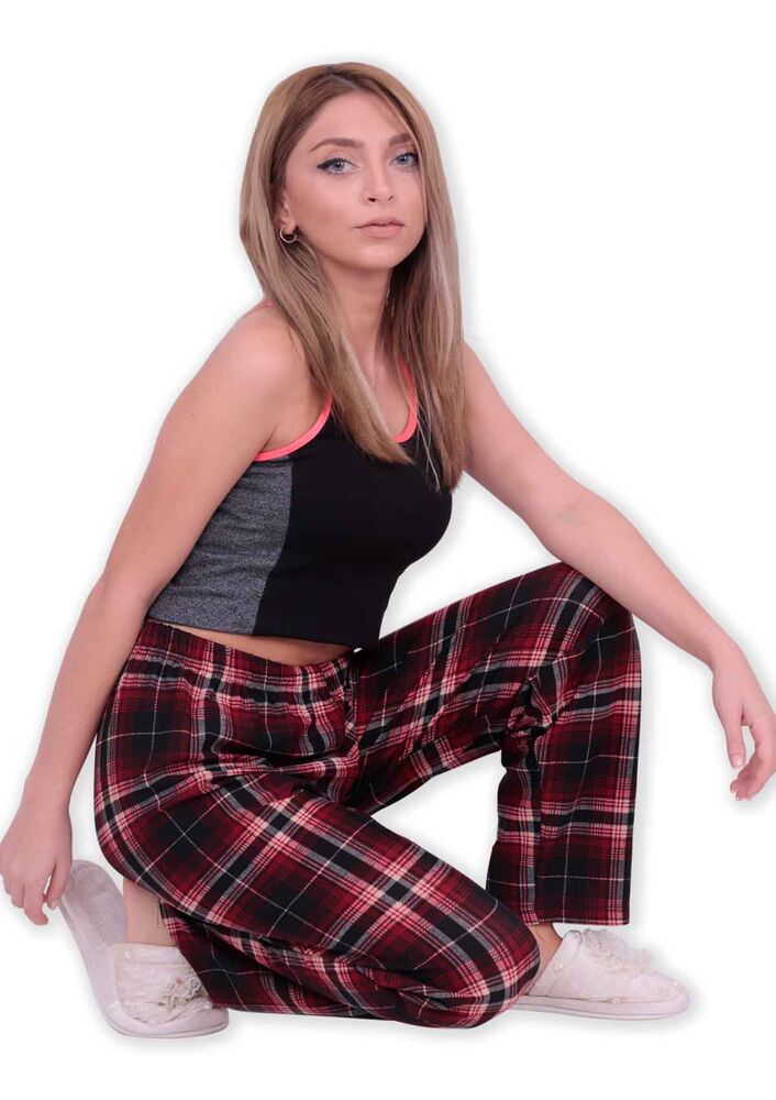 Ekose Desenli Kadın Pijama Altı | Bordo