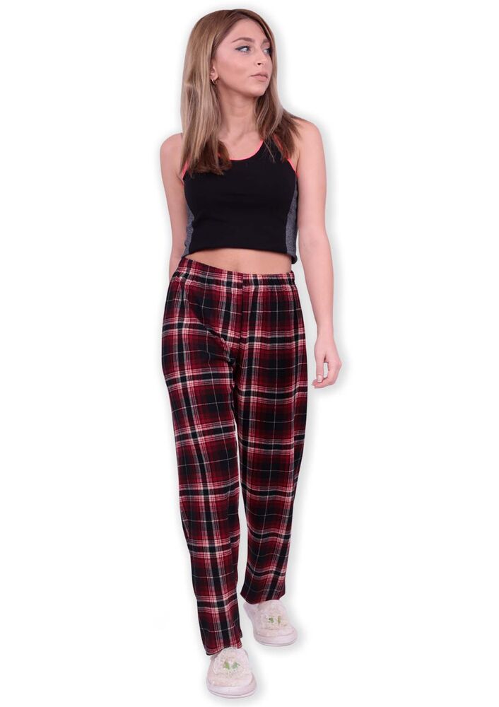 Ekose Desenli Kadın Pijama Altı | Bordo