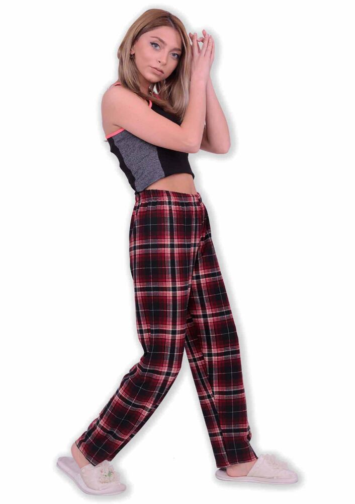 Ekose Desenli Kadın Pijama Altı | Bordo
