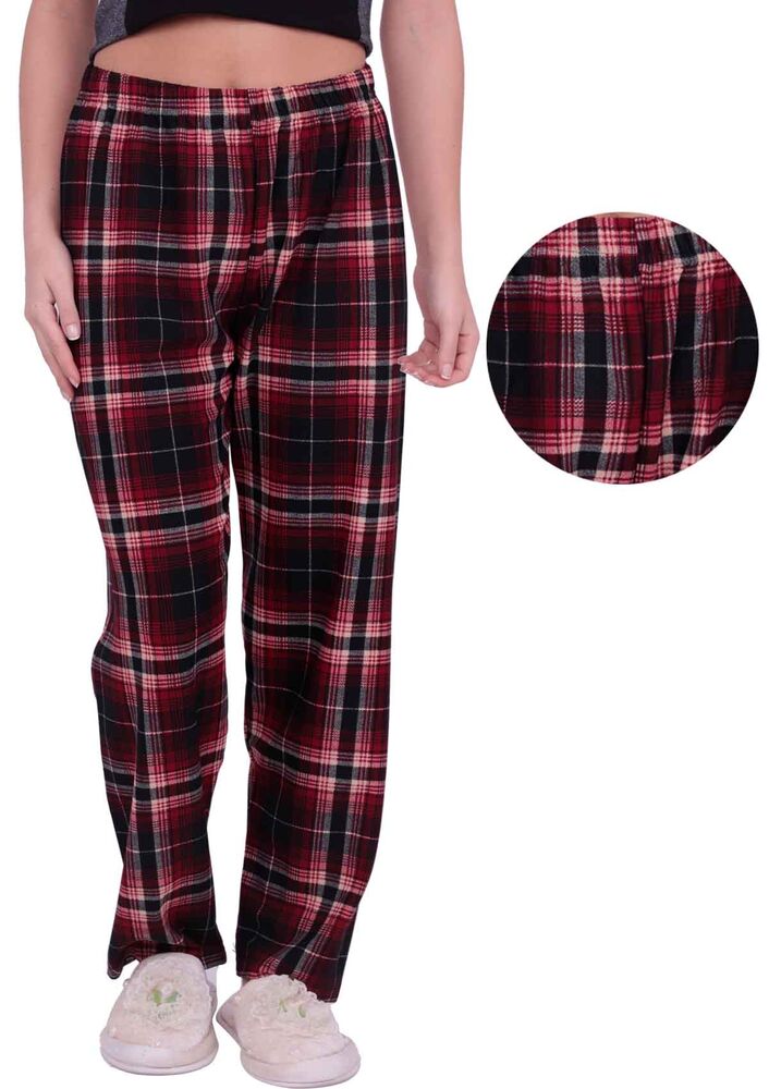 Ekose Desenli Kadın Pijama Altı | Bordo
