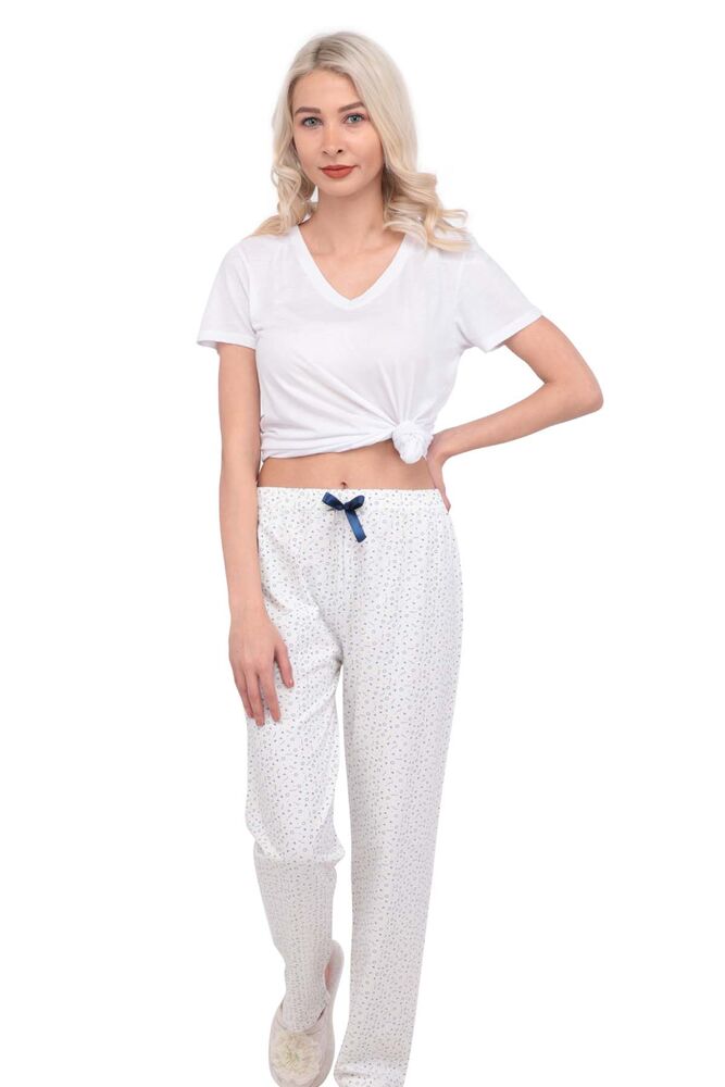 Yuvarlak Desenli Kadın Pijama Altı | Beyaz