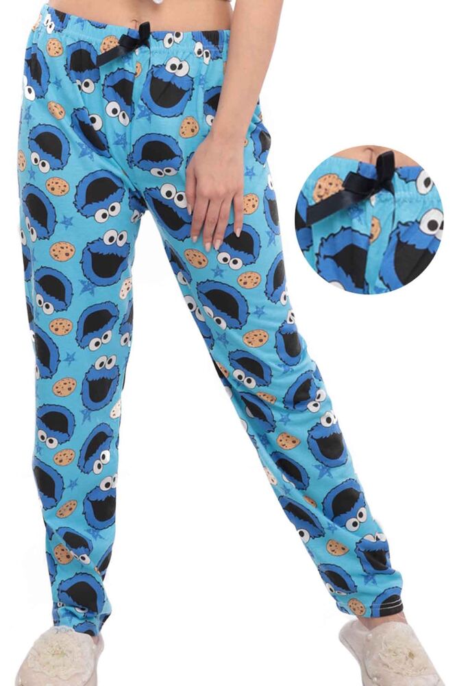 Kurabiye Canavarı Desenli Kadın Pijama Altı | Mavi