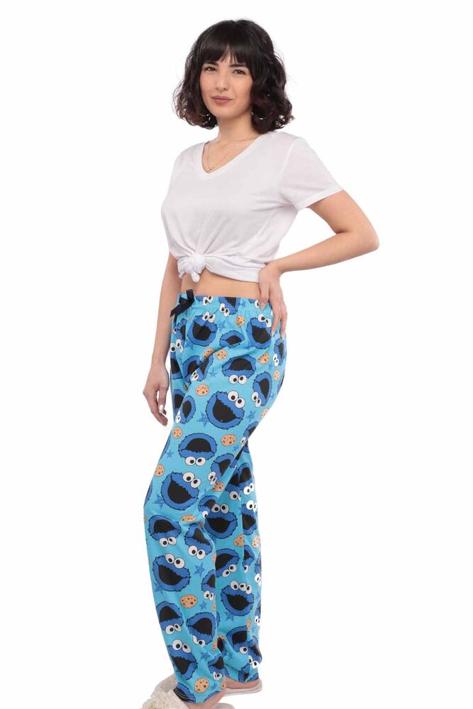Kurabiye Canavarı Desenli Kadın Pijama Altı | Mavi