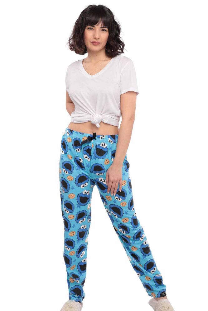 Kurabiye Canavarı Desenli Kadın Pijama Altı | Mavi