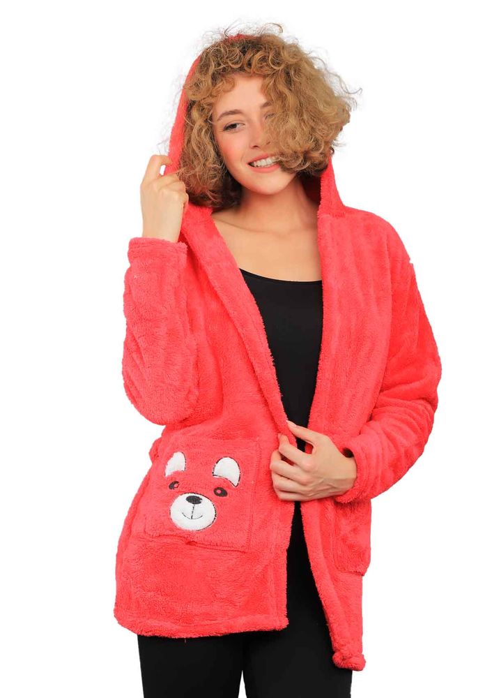 Pery Cepli Kapüşonlu Lila Peluş Sabahlık 100 | Fuşya