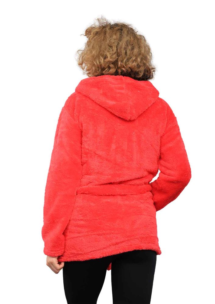 Pery Kapüşonlu Kırmızı Peluş Sabahlık 099 | Fuşya