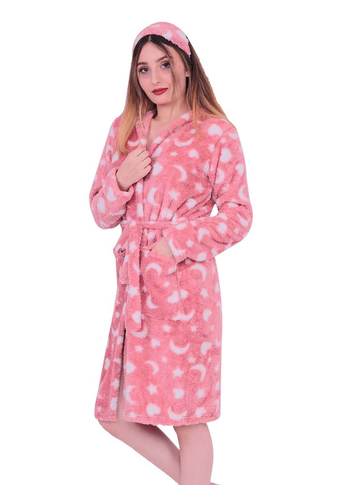 Simisso Ay Yıldız Desenli Welsoft Sabahlık 17734 | Pembe