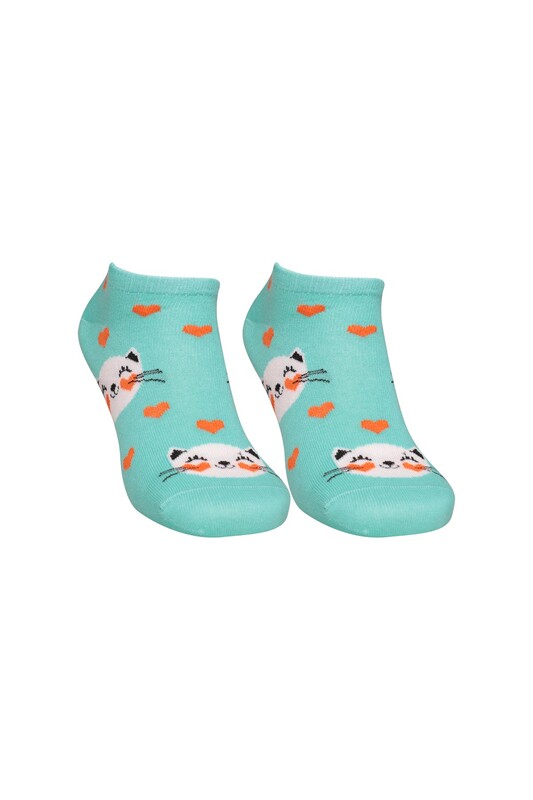 SOFT - Kedicik Baskılı Kadın Sneakers Çorap 8117 | Mint