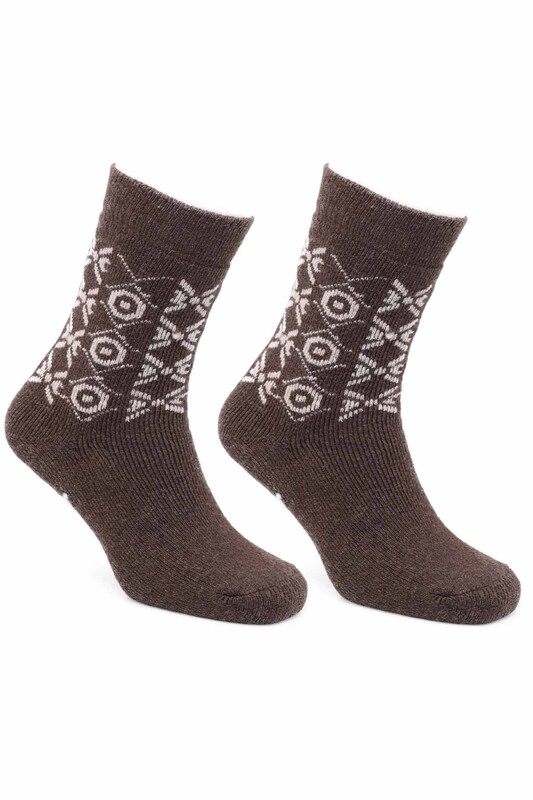 MİLANO - Desenli Lambswool Kadın Soket Çorap 54921 | Kahve