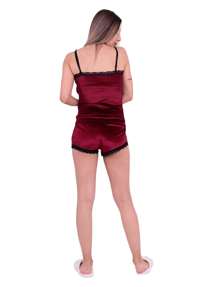 Cottonhill Kadife Şortlu Takım | Bordo