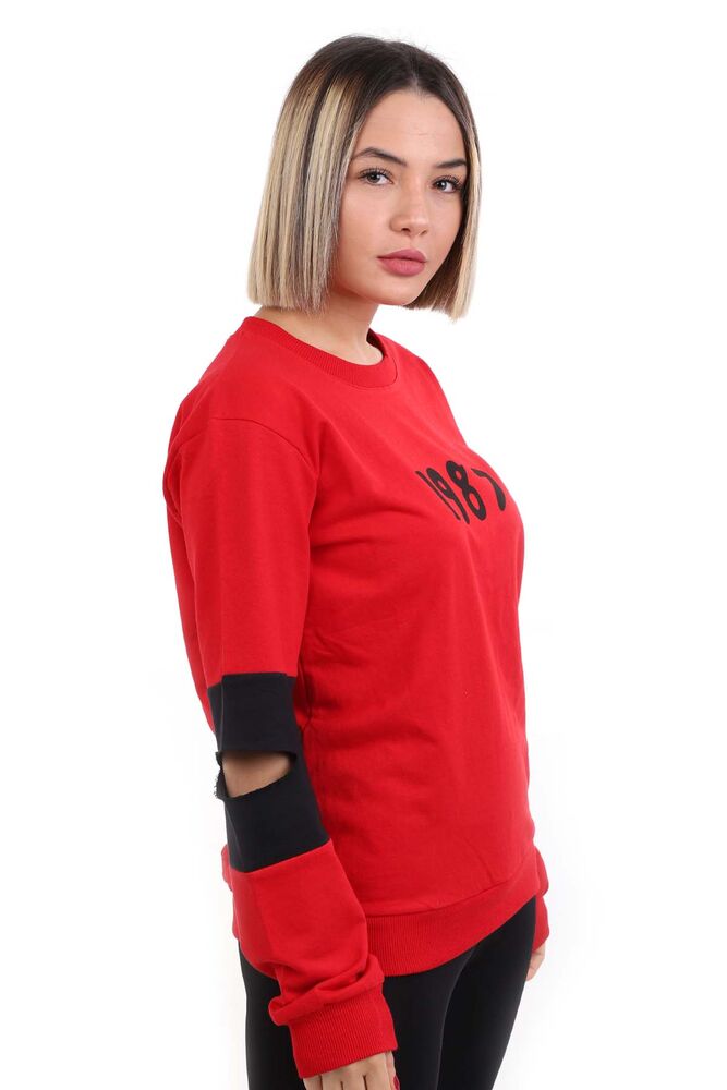 Hostes 1987 Baskılı Kadın Sweat 6501 | Kırmızı
