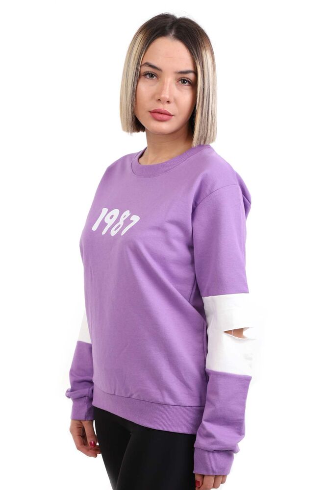 Hostes 1987 Baskılı Kadın Sweat 6501 | Mor