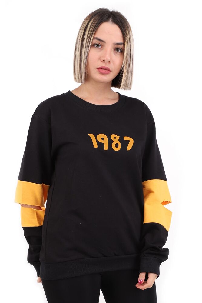 Hostes 1987 Baskılı Kadın Sweat 6501 | Siyah