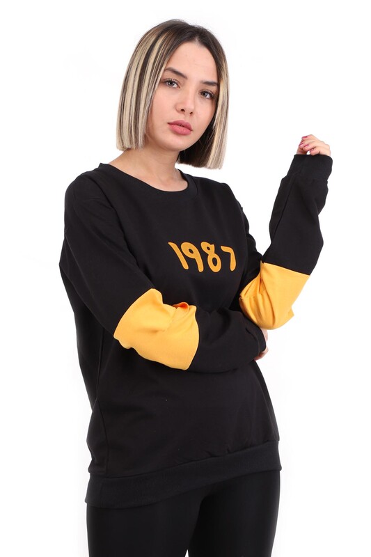 Hostes 1987 Baskılı Kadın Sweat 6501 | Siyah - Thumbnail