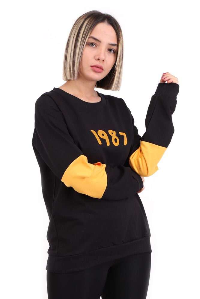 Hostes 1987 Baskılı Kadın Sweat 6501 | Siyah