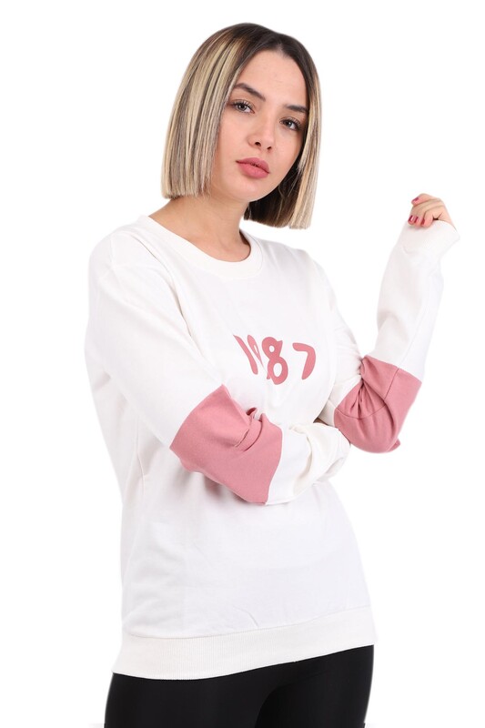 Hostes 1987 Baskılı Kadın Sweat 6501 | Krem - Thumbnail