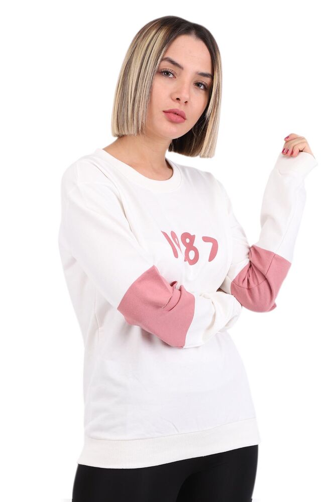 Hostes 1987 Baskılı Kadın Sweat 6501 | Krem