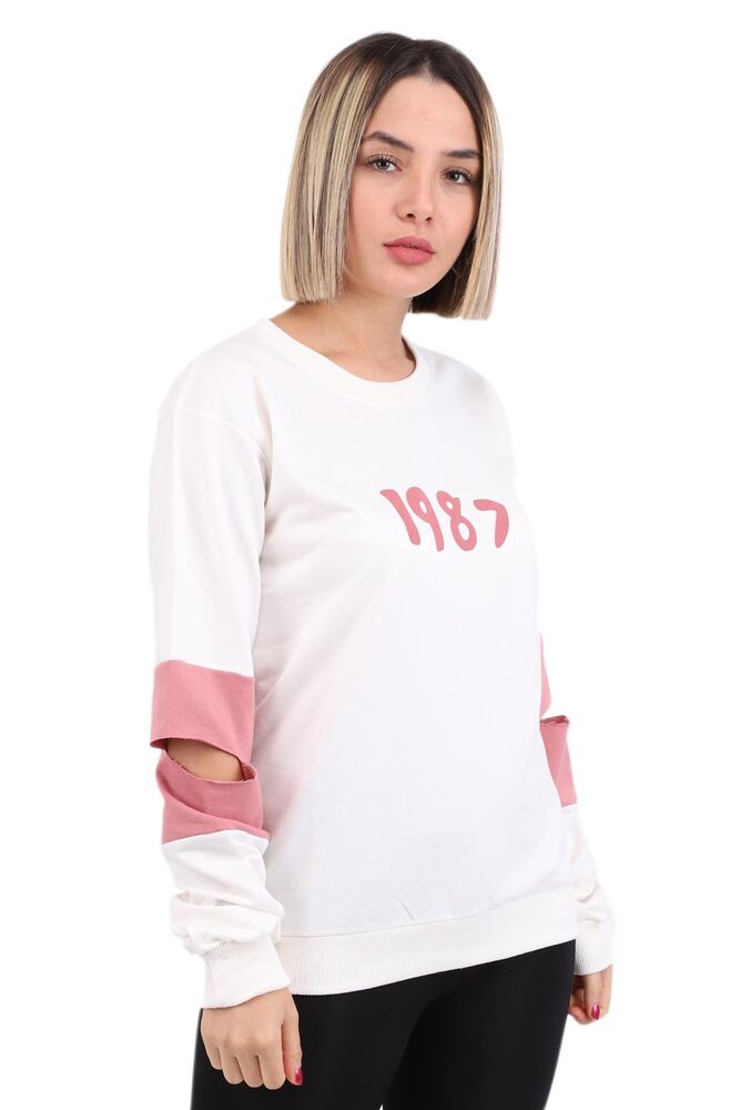 Hostes 1987 Baskılı Kadın Sweat 6501 | Krem