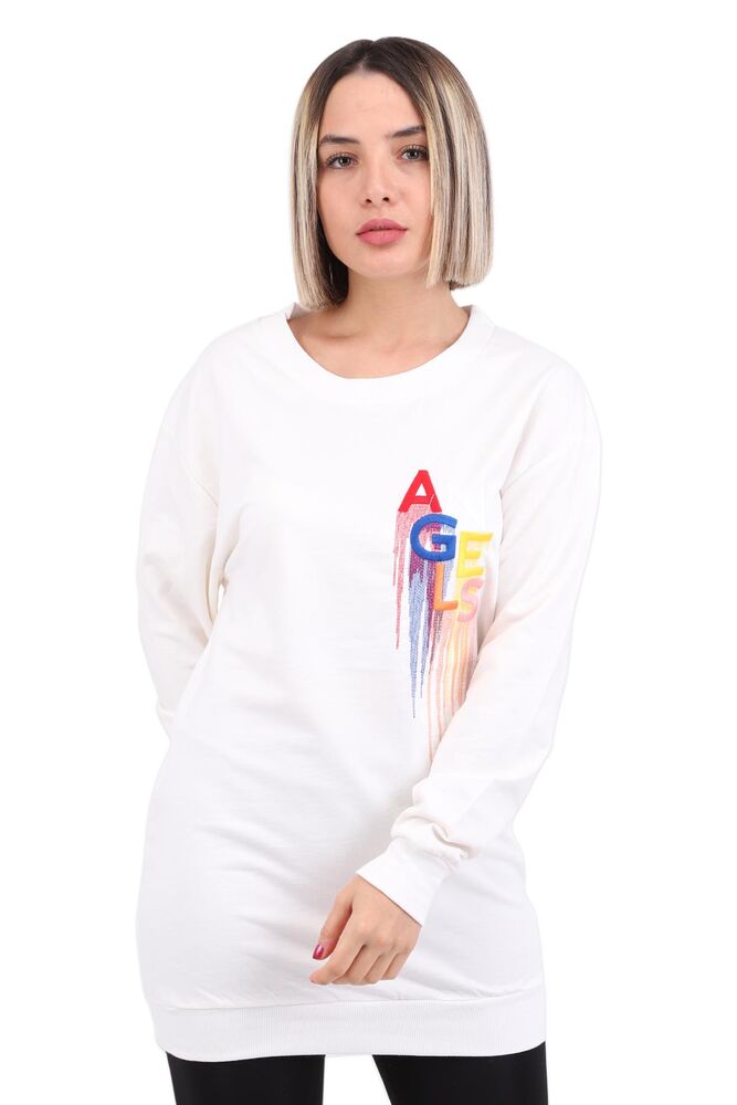 Angels Yazı Nakışlı Kadın Sweat 4142 | Krem