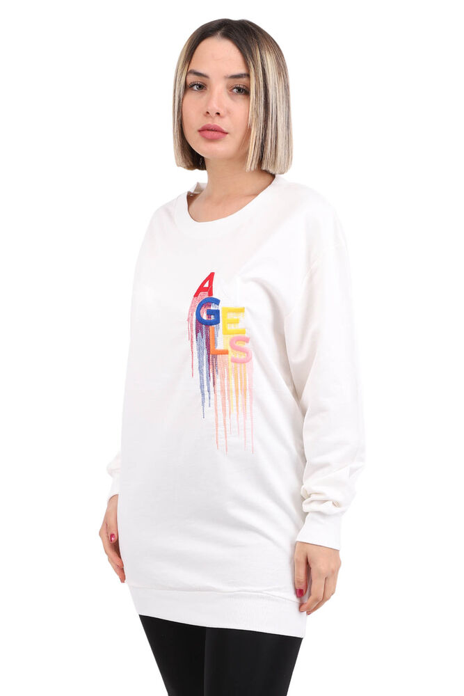 Angels Yazı Nakışlı Kadın Sweat 4142 | Krem